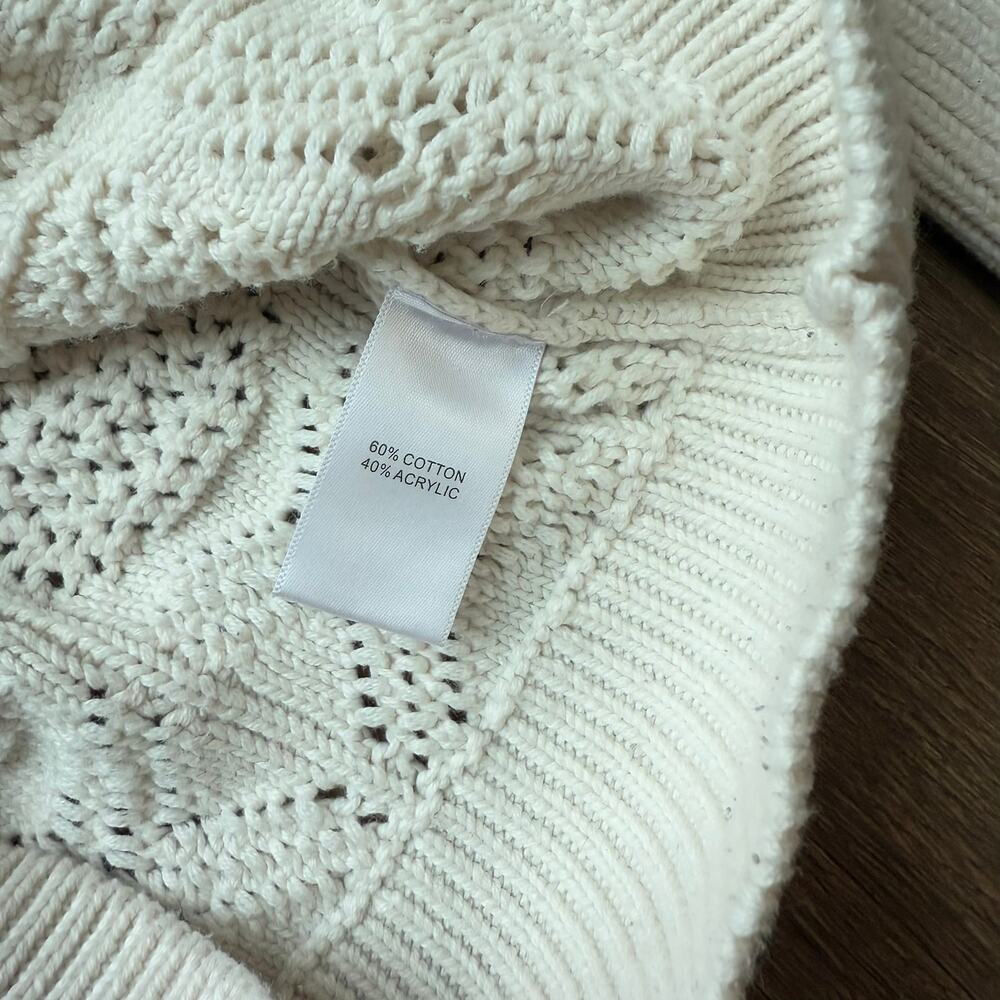 Rachel Zoe Cardigan Crochet Knit Collared Modern Women Size L Cream Ivory White - Picture 7 of 8